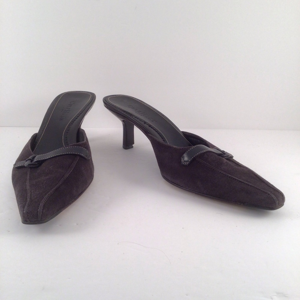 Cole Haan Women’s Mules Dark Brown Kitten Heels Suede
